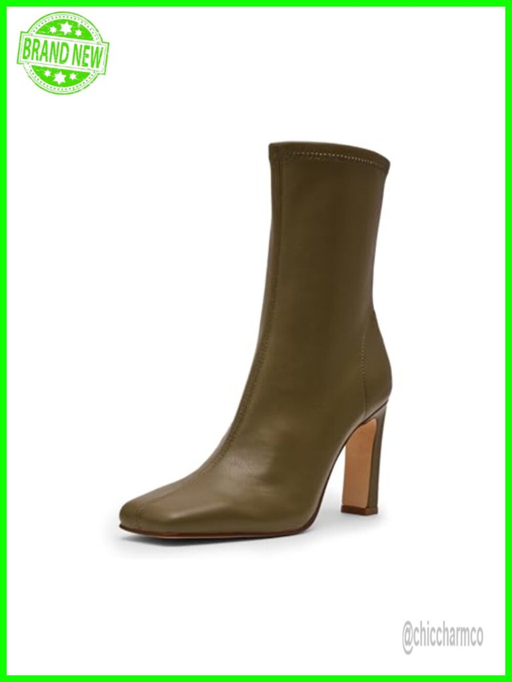 Mid Calf Bootie Block Heel PU Leather Fall Boot